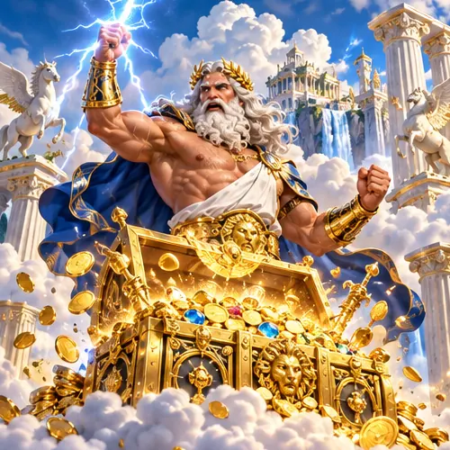 Zeus guarding the Mythoswin welcome bonus treasure